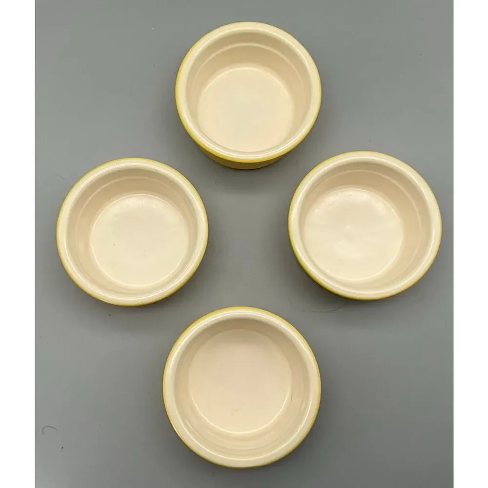 4 Cermer Yellow Ceramic Ramekins Custard Cups Microwave Freezer Oven Safe